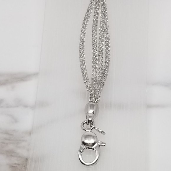 Sterling Silver Italian Mesh Style Bracelet w/ CZ - Picture 3 of 6